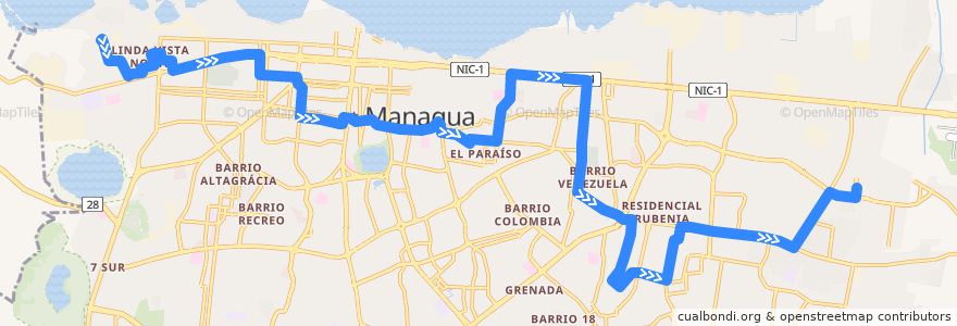 Mapa del recorrido Ruta 101: Las Brisas -> Mercado Mayoreo de la línea  en Managua.