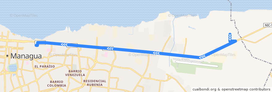 Mapa del recorrido Ruta 266: Zona Franca Las Mercedes -> Mercado Oriental de la línea  en Managua.