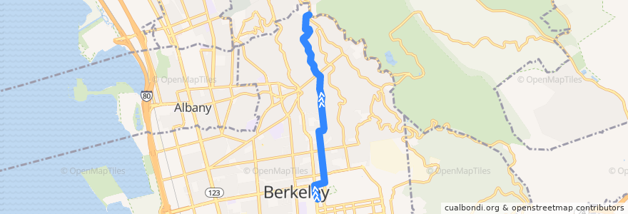Mapa del recorrido AC Transit 67: Downtown Berkeley => Spruce Street & Grizzly Peak Boulevard (weekdays) de la línea  en Berkeley.