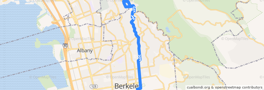 Mapa del recorrido AC Transit 67: Spruce Street & Grizzly Peak Boulevard => Downtown Berkeley (weekdays) de la línea  en Kaliforniya.