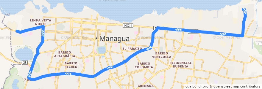 Mapa del recorrido Ruta 114: Villa José Benito Escobar -> Cuesta del Plomo de la línea  en Managua.