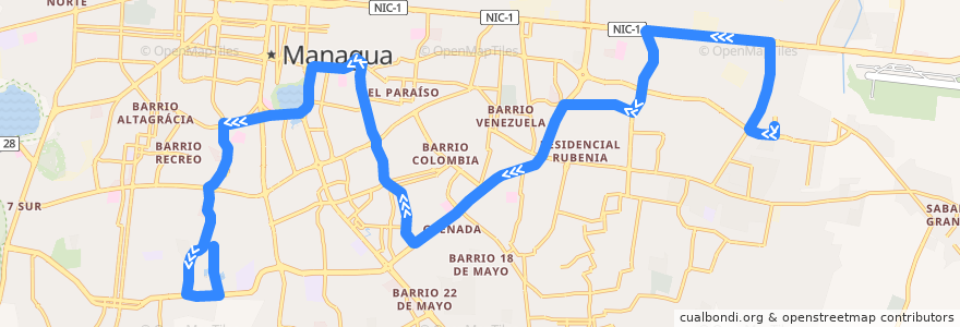 Mapa del recorrido Ruta 104: Mercado Mayoreo -> Hialeah de la línea  en Managua.