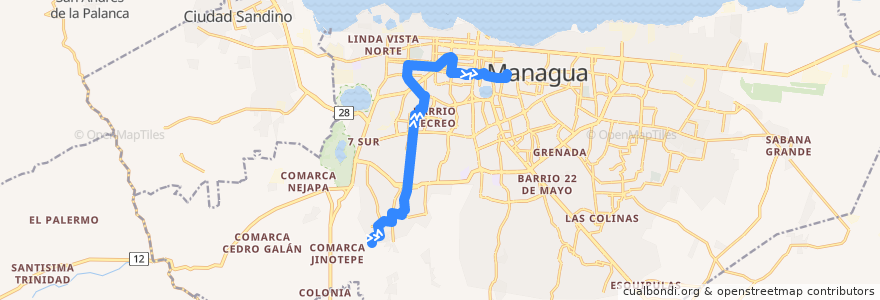 Mapa del recorrido Ruta 107: Camilo Ortega -> Mercado Oriental (Cementerio) de la línea  en Managua.