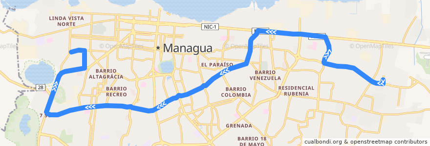 Mapa del recorrido Ruta 120: Mercado Mayoreo -> El Seminario de la línea  en Managua.