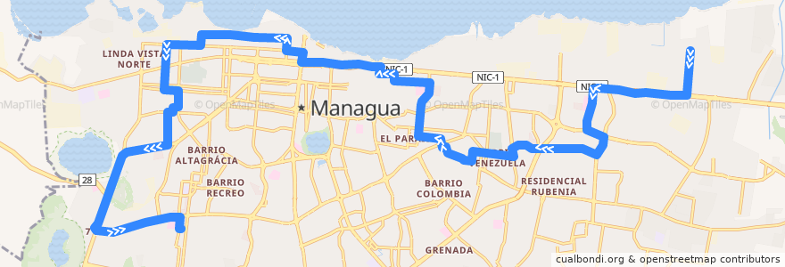 Mapa del recorrido Ruta 6: Barrio Camilo Chamorro -> Colonia Independencia de la línea  en Managua.