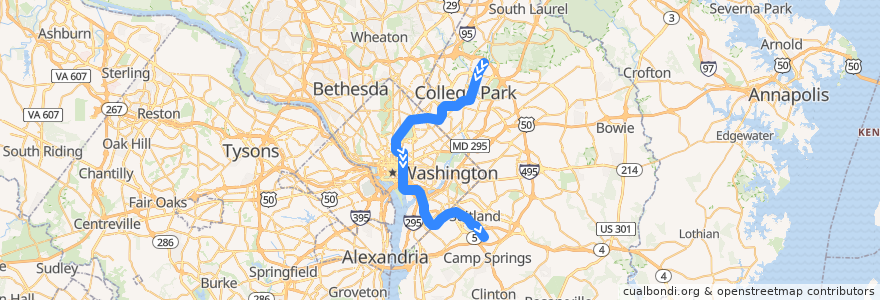 Mapa del recorrido WMATA Green Line: Greenbelt → Branch Avenue de la línea  en United States.