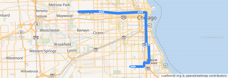 Mapa del recorrido Green Line: Ashland/63rd to Harlem de la línea  en Chicago.