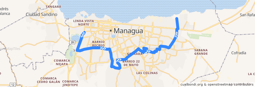 Mapa del recorrido Ruta 106: El Seminario -> Barrio Berta Díaz de la línea  en Managua.