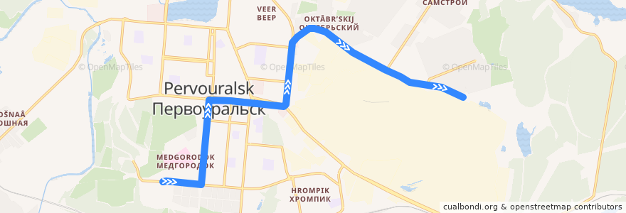 Mapa del recorrido Автобус 11: ГПТУ №7 – Цех №9 de la línea  en городской округ Первоуральск.