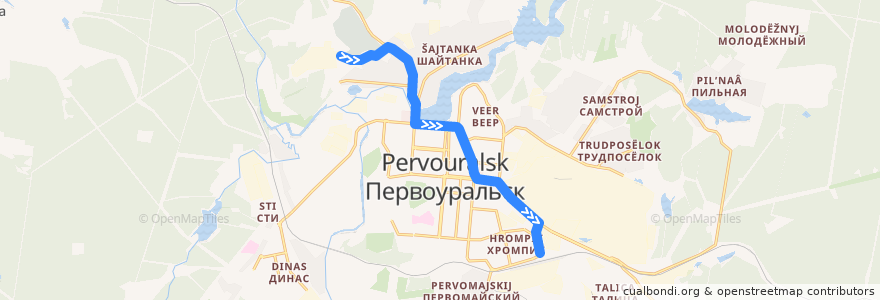 Mapa del recorrido Автобус 8: Птицефабрика – Ж/д вокзал de la línea  en городской округ Первоуральск.