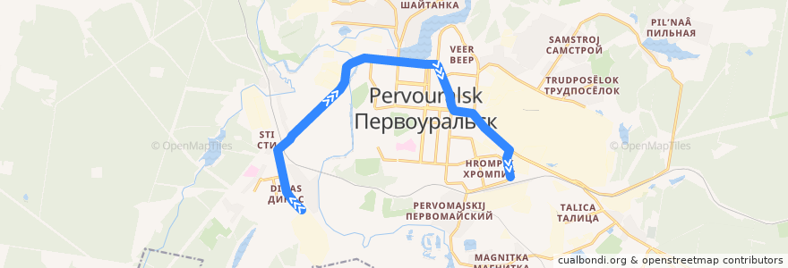 Mapa del recorrido Автобус 5: Динас – Ж/д вокзал de la línea  en городской округ Первоуральск.