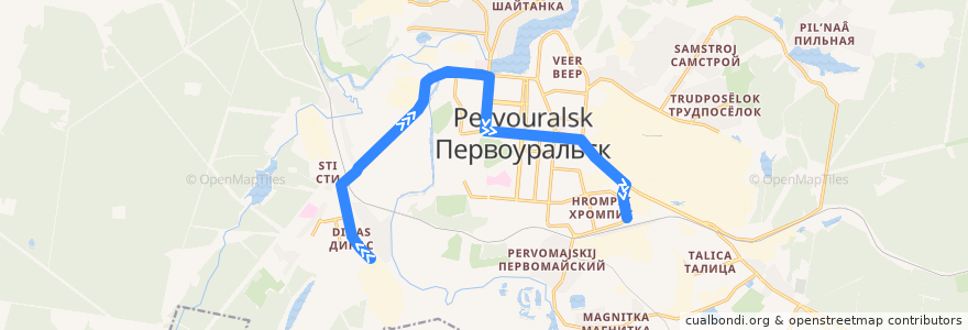 Mapa del recorrido Автобус 5с: Динас – Стоматология – Ж/д вокзал de la línea  en ピェルヴォウラリスク管区.