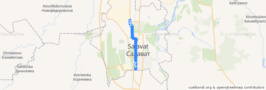 Mapa del recorrido Трамвай №3: Управление ОАО "Газпромнефтехимсалават" - Ленинградская улица de la línea  en городской округ Салават.