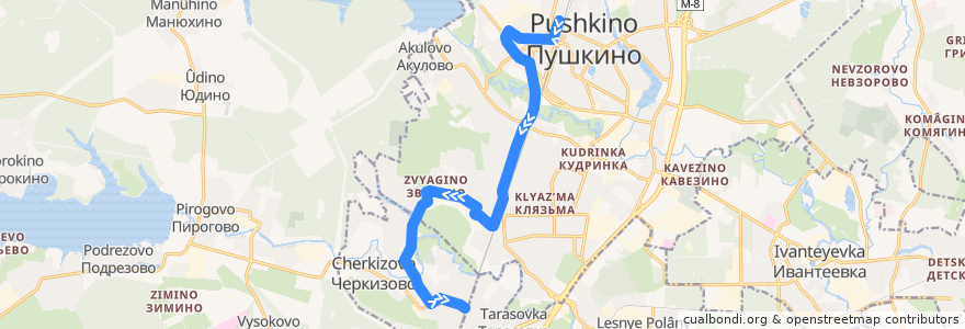 Mapa del recorrido Автобус 29: Пушкино => Черкизово de la línea  en Пушкинский городской округ.