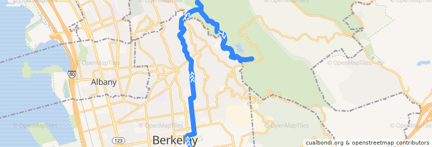Mapa del recorrido AC Transit 67: Downtown Berkeley => Tilden Park (weekends) de la línea  en California.