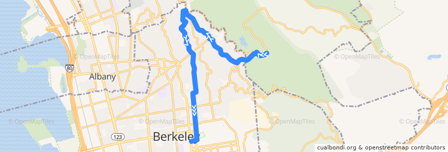 Mapa del recorrido AC Transit 67: Tilden Park => Downtown Berkeley (weekends) de la línea  en California.