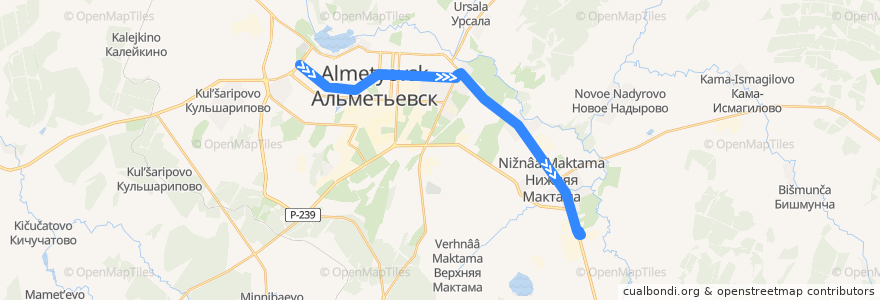 Mapa del recorrido Троллейбус №1: Рынок №2 - Татнефтегазпереработка de la línea  en Альметьевский район.