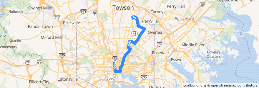 Mapa del recorrido Express BusLink 154: Goucher & Taylor de la línea  en Baltimore.