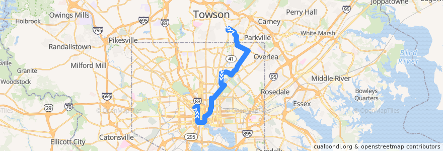 Mapa del recorrido Express BusLink 154: State Center de la línea  en Baltimore.