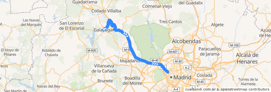 Mapa del recorrido Bus 635: Galapagar → La Navata → Torrelodones (Colonia) → Madrid (Moncloa) de la línea  en بخش خودمختار مادرید.