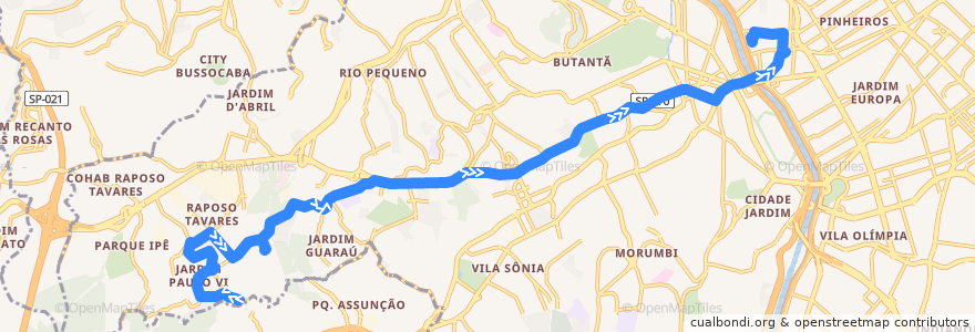 Mapa del recorrido 809D-10 Terminal Pinheiros de la línea  en ساو باولو.