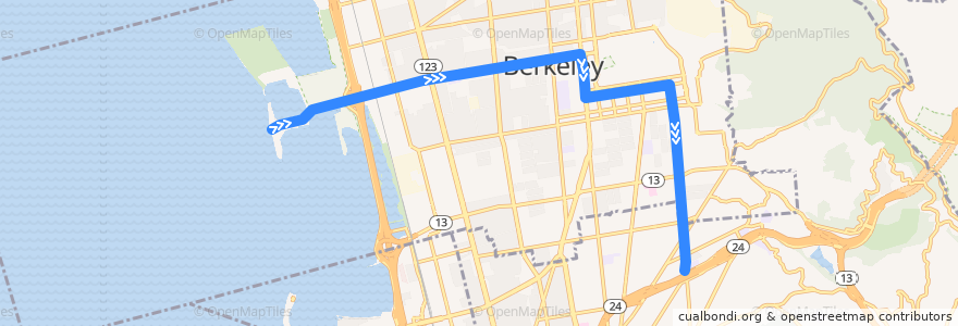 Mapa del recorrido AC Transit 51B: Berkeley Marina => Rockridge BART de la línea  en Berkeley.