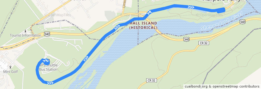 Mapa del recorrido Harpers Ferry National Historical Park Shuttle de la línea  en Jefferson County.
