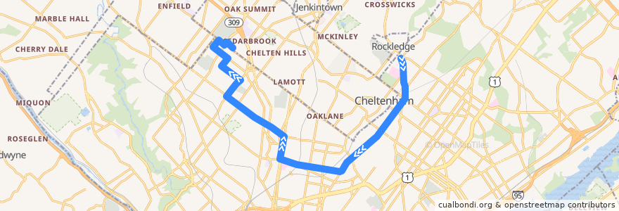 Mapa del recorrido SEPTA 18 Express (Fox Chase to Cedarbrook Plaza) de la línea  en Philadelphia County.