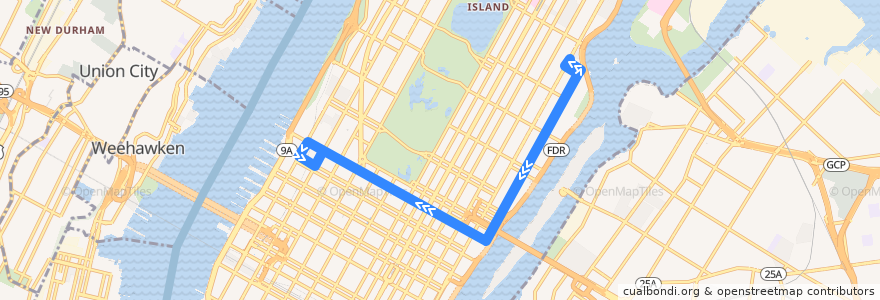 Mapa del recorrido NYCB - M31 de la línea  en Manhattan.