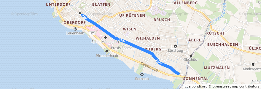 Mapa del recorrido Bus 925: Männedorf, Bahnhof => Männedorf, Sonnenfeld de la línea  en Bezirk Meilen.