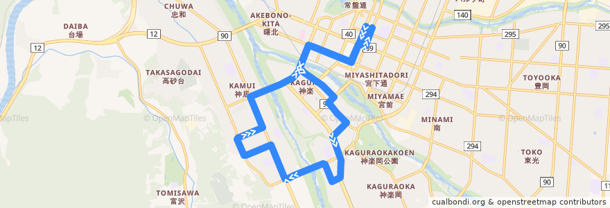 Mapa del recorrido [444]伊の沢循環線（外廻り） de la línea  en 旭川市.