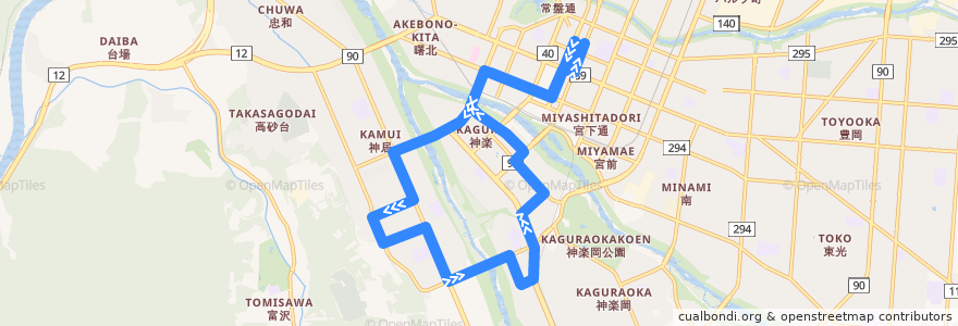 Mapa del recorrido [550]伊の沢循環線（内廻り） de la línea  en 旭川市.