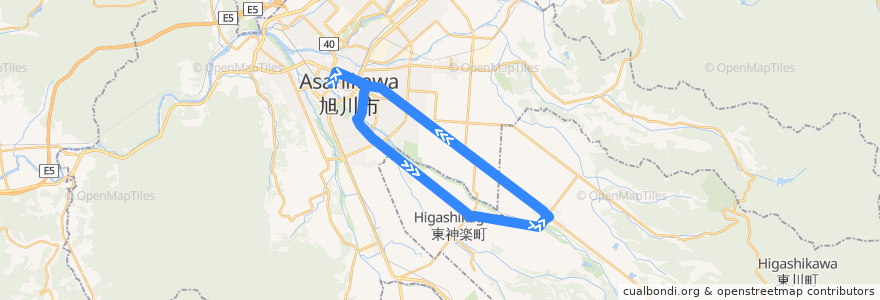 Mapa del recorrido [76]東神楽・東川循環線 de la línea  en Округ Камикава.