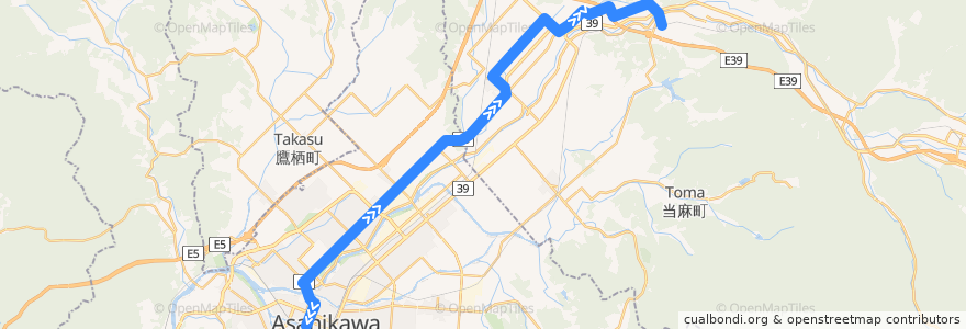 Mapa del recorrido [5]愛別線（比布経由） de la línea  en Sottoprefettura di Kamikawa.