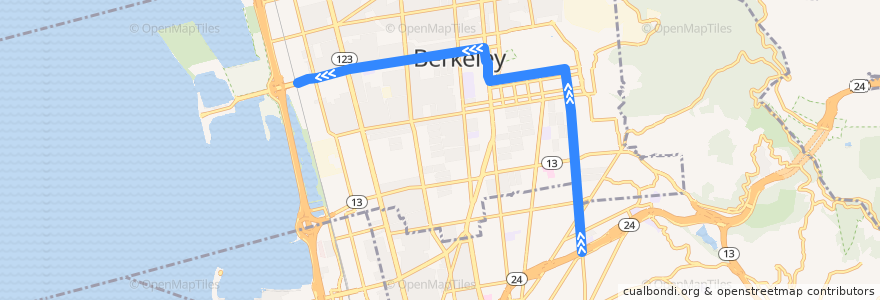 Mapa del recorrido AC Transit 51B: Rockridge BART => Berkeley Amtrak de la línea  en 伯克利.