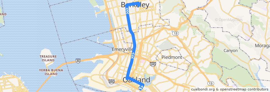 Mapa del recorrido AC Transit 88: Lake Merritt BART => Downtown Berkeley de la línea  en Condado de Alameda.