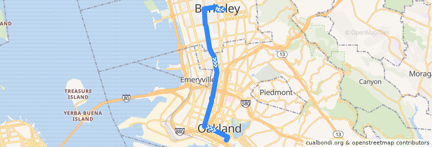 Mapa del recorrido AC Transit 88: Downtown Berkeley => Lake Merritt BART de la línea  en Alameda County.