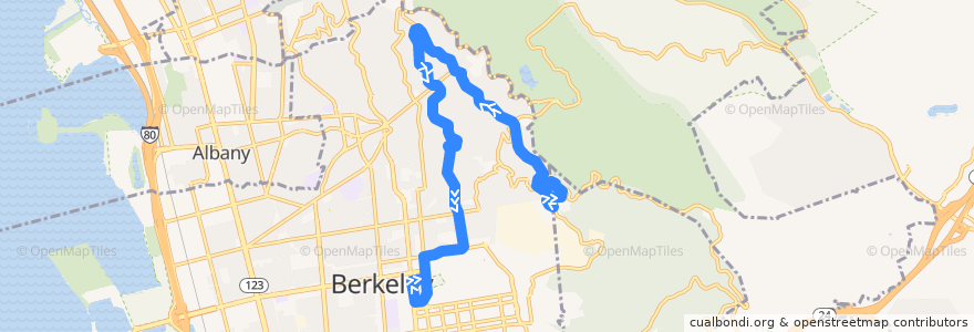 Mapa del recorrido AC Transit 65: Lawrence Hall of Science => Downtown Berkeley de la línea  en Alameda County.