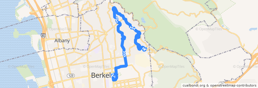 Mapa del recorrido AC Transit 65: Senior Avenue Loop => Downtown Berkeley (weekdays) de la línea  en 阿拉梅达县/阿拉米達縣/阿拉米達郡.