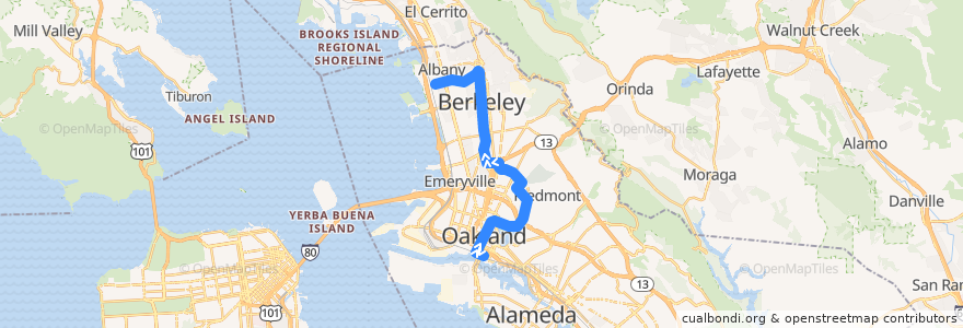 Mapa del recorrido AC Transit 12: Oakland Amtrak => Northwest Berkeley de la línea  en Contea di Alameda.