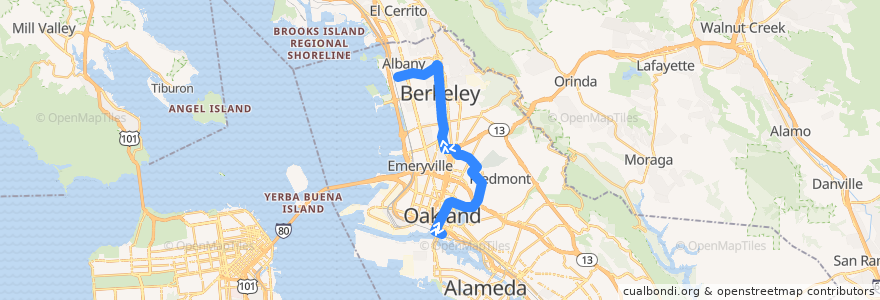 Mapa del recorrido AC Transit 12: Oakland Amtrak => Northwest Berkeley de la línea  en アラメダ郡.