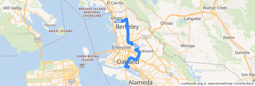 Mapa del recorrido AC Transit 12: Northwest Berkeley => Oakland Amtrak de la línea  en Аламида.