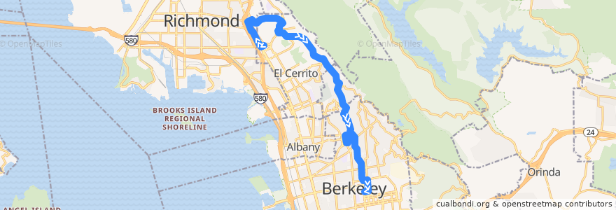 Mapa del recorrido AC Transit 7: El Cerrito del Norte BART => Downtown Berkeley de la línea  en Californie.
