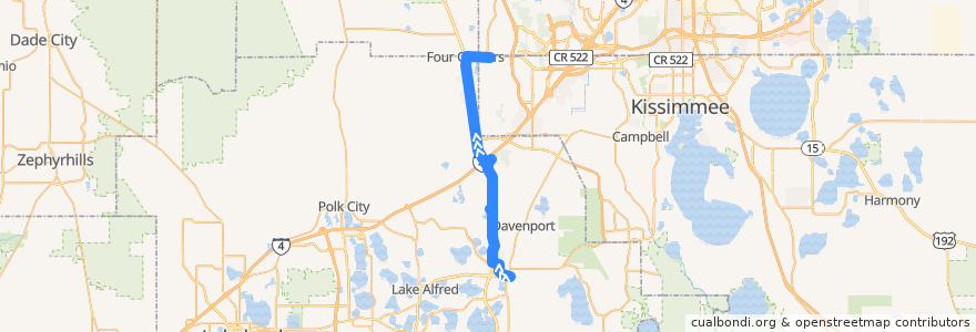 Mapa del recorrido 427 US 27/Haines City (northbound) de la línea  en Polk County.