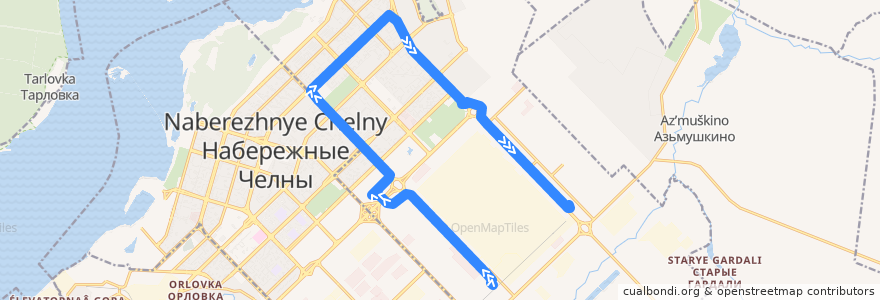 Mapa del recorrido Трамвай 3: Конечная ПРЗ - Конечная кузнечного завода de la línea  en городской округ Набережные Челны.