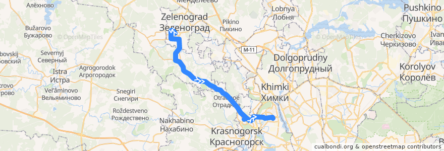 Mapa del recorrido Автобус № 707м "Крюково - м. Митино - м. Сходненская" de la línea  en Distrito Federal Central.