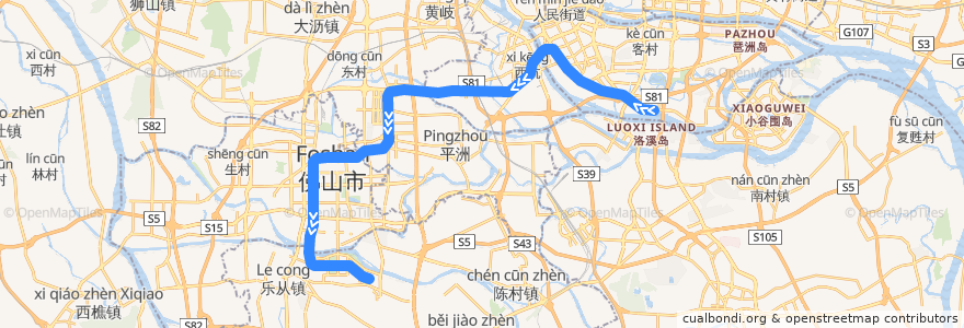 Mapa del recorrido 广佛地铁 de la línea  en 广东省.