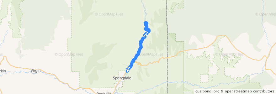 Mapa del recorrido Zion Shuttle (Northbound) de la línea  en Washington County.