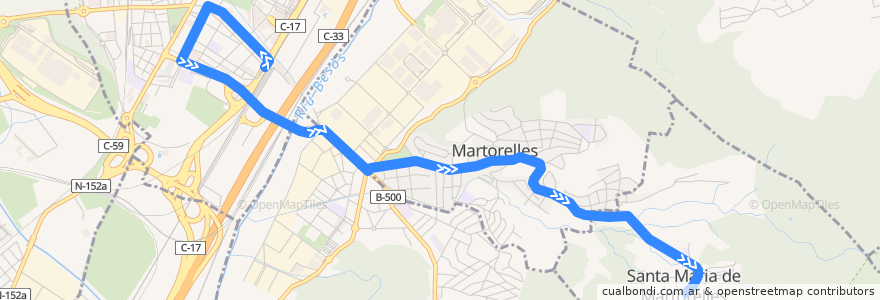 Mapa del recorrido bus 355 Mollet - Martorelles de la línea  en Vallès Oriental.