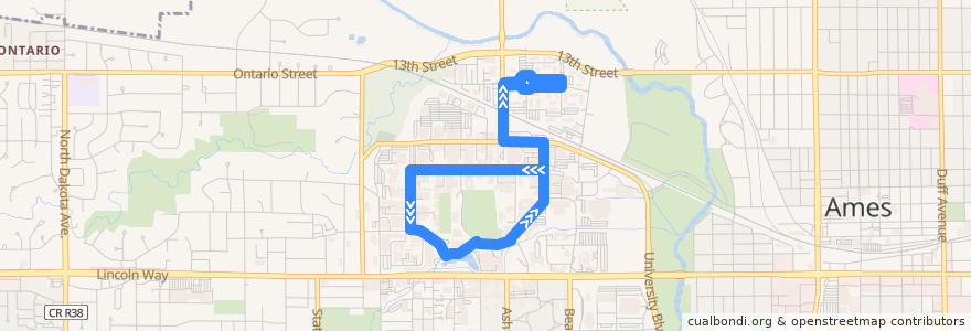 Mapa del recorrido #21 Cardinal de la línea  en Ames.